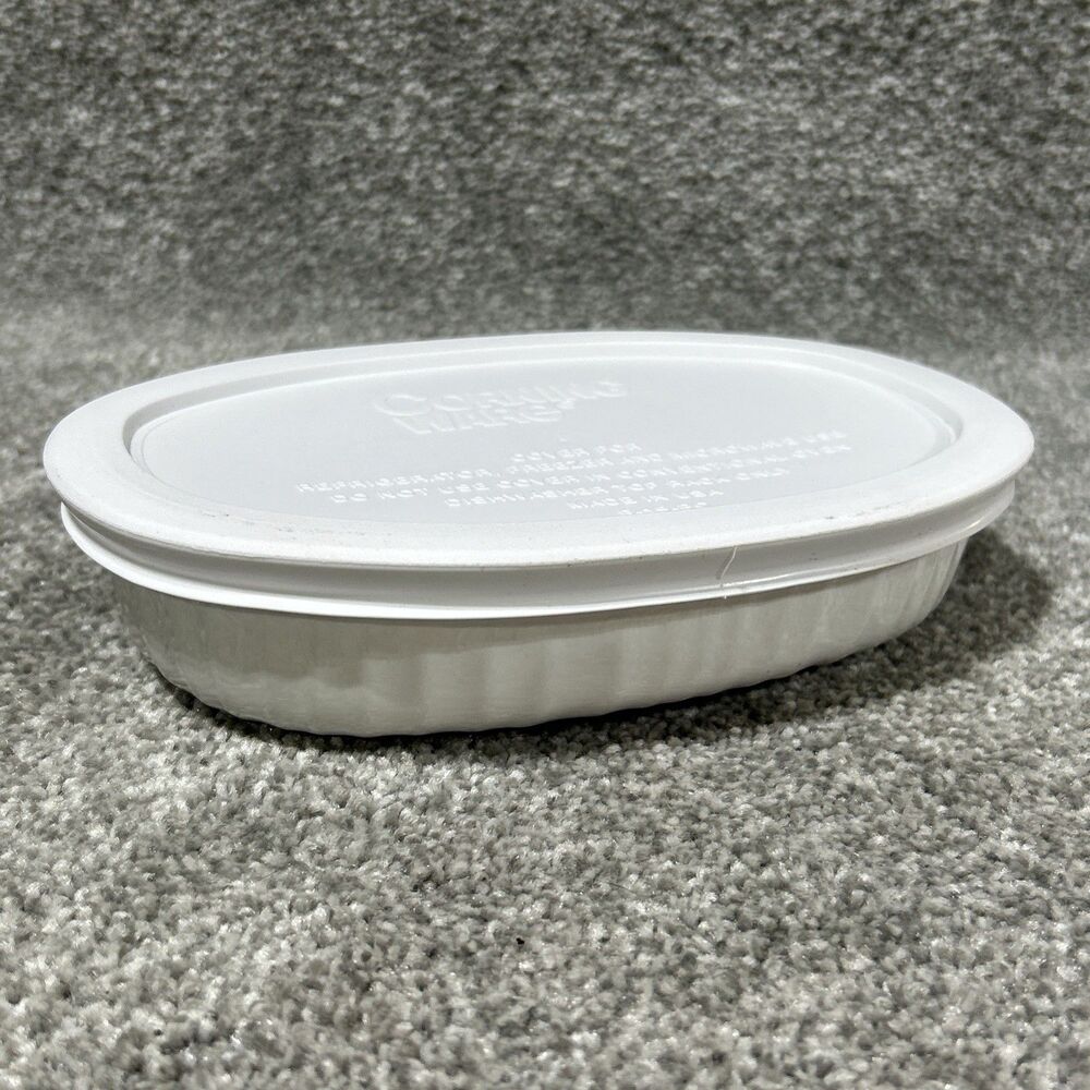Corning Ware French White Individual Casserole Dish & Plastic Lid 15oz Oval - Picture 7 of 7